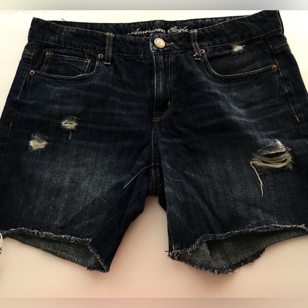 American Eagle Distressed Denim Cutoff Shorts 100% Cotton Mid Blue size 10